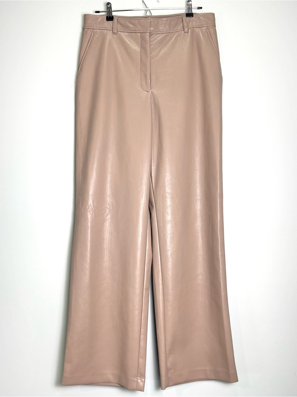 ARITZIA BABATON Women's Tan Faux Leather Pants Wide Leg Pockets Size 12